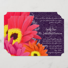 Invitación Coral Fuchsia Eggplant Gerber Daisy Boda