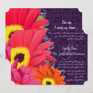 Invitación Coral Fuchsia Eggplant Gerber Daisy Boda