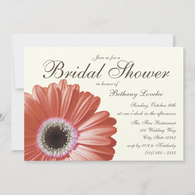 Invitación Coral Gerbera Daisy Bridal Shower (Anverso)