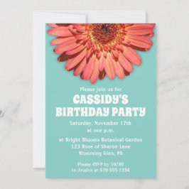 Invitación Coral Gerbera Daisy Foto Mint Green Personalizado