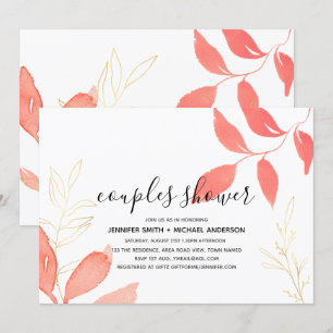 Invitación Coral Gold Boda Botánico Parejas Ducha Bridal