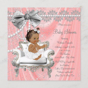 Invitación Coral Gray Pearl Chair Ethnic Chica Baby Shower