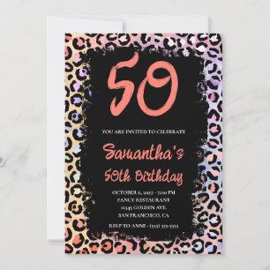 Invitación Coral leopardo irlandés y negro 50 cumpleaños