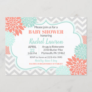 Invitación Coral & Mint Blooms Floral Baby Shower