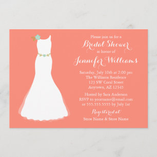 Invitación Coral Mint Floral Boda Gown Bridal Shower