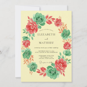 Invitación Coral Mint Floral Garland Boda