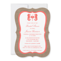 Coral Monogram Seahorse Beach Burlap Bridal Shower