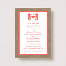 Coral Monogram Seahorse Beach Burlap Bridal Shower