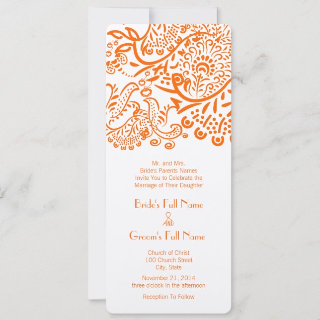 Invitación Coral Naranja Love Birds Boda (Anverso)