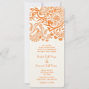 Invitación Coral Naranja Love Birds Boda