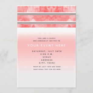 Invitación Coral Naranja Moderno A Cuadros Acuarela Chic Eleg