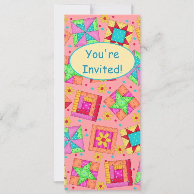 Invitación Coral Naranja Patchwork QuilBlock Art (Anverso)