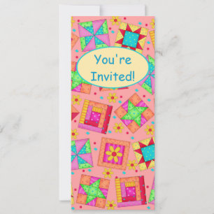 Invitación Coral Naranja Patchwork QuilBlock Art