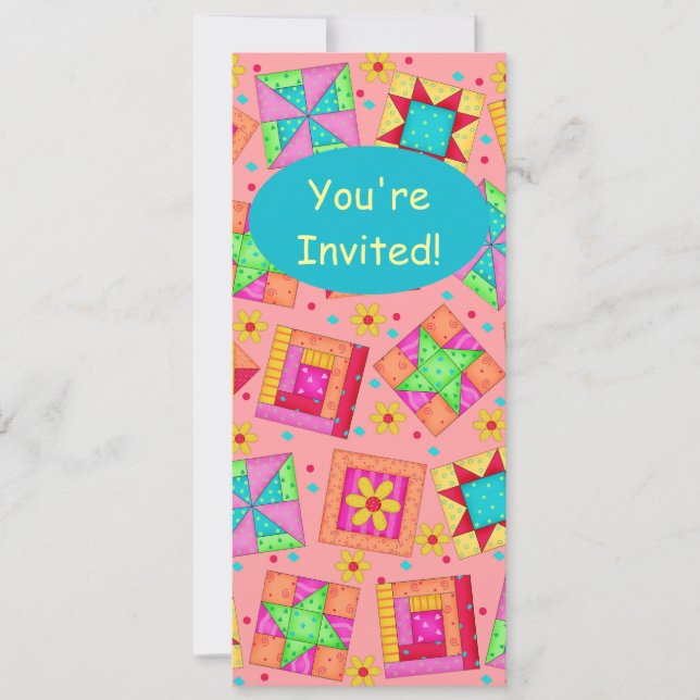 Invitación Coral Naranja Patchwork QuilBlock Art (Anverso)