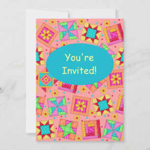 Invitación Coral Naranja Patchwork QuilBlock Art
