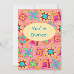 Invitación Coral Naranja Patchwork QuilBlock Art