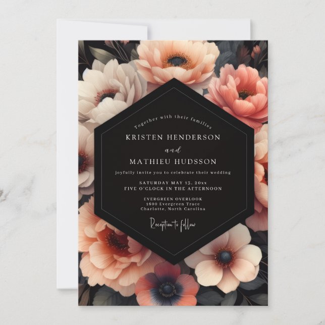 Invitación Coral Nocturne Bloom Wedding (Anverso)