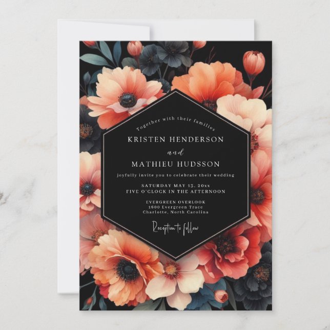 Invitación Coral Noir Anemone Wedding (Anverso)