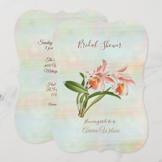 Invitación Coral Orchid Bridal Shower (Anverso / Reverso)