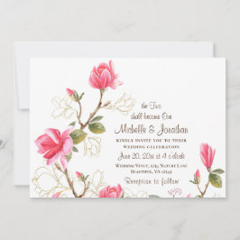 Invitación Coral Oro Rosa Magnolia Boda cristiano floral