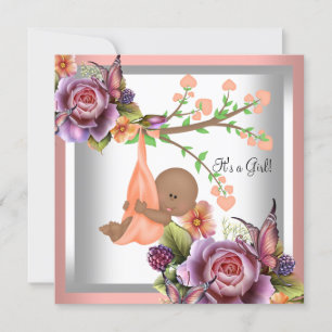 Invitación Coral Peach 2, Chica afroamericano de Baby Shower