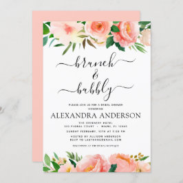 Invitación Coral Peach Brunch & Bubbly Bridal Shower Floral