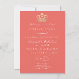 Invitación Coral Peach Golden Crown Royal Purpurina 16.ª novi