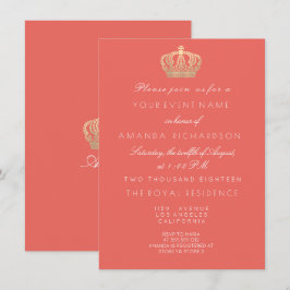 Invitación Coral Peach Golden Crown Royal Purpurina 16.ª novi