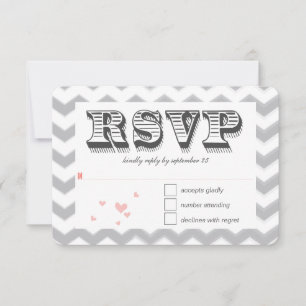 Invitación Coral Peach Gray Zig Zag Typografía Boda RSVP