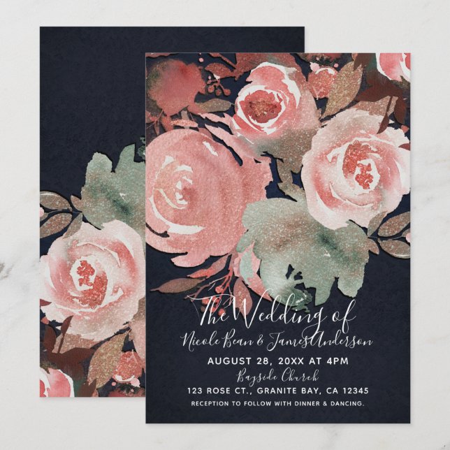 Invitación Coral Peach Peach Pink Soft Bold Floral Bouquet Bo (Anverso / Reverso)
