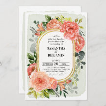 Coral Peach Rubor Floral Modern Gold Boda