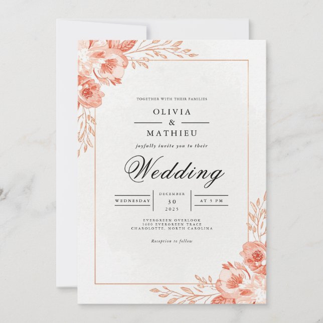 Invitación Coral Petal Wedding (Anverso)