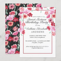 Coral Pink Floral Acuarela Dulce 16 Cumpleaños