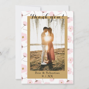 Invitación Coral Pink & Gold Floral Photo Boda Gracias