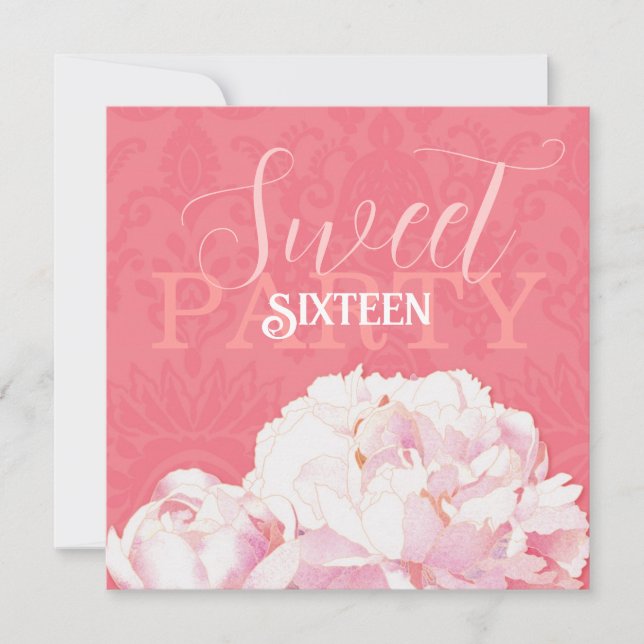 Invitación Coral Pink Peony Dulce Dieciséis Cumpleaños (Anverso)