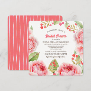 Invitación Coral Pink Watercolor Floral Brillante