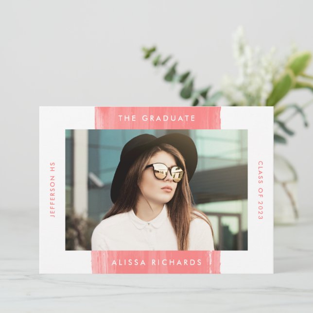 Invitación Coral pintado | Foto Partido de Graduación (Anverso de pie)