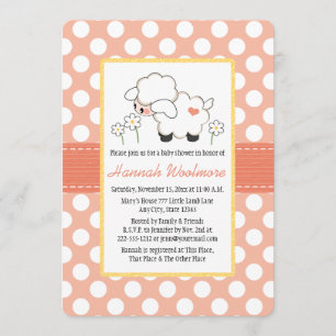 Invitación Coral Polka Dot Lamb Baby Shower