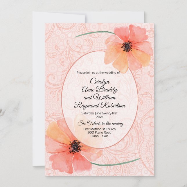 Invitación Coral Poppies y Boda floreciente (Anverso)