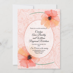 Invitación Coral Poppies y Boda floreciente
