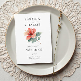Invitación Coral Red Hibiscus Floral Tropical Wedding