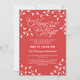 Invitación Coral Red Merry String Luces Navidades Fiesta