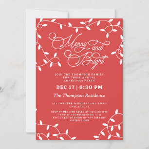 Invitación Coral Red Merry String Luces Navidades Fiesta
