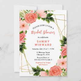 Invitación Coral Red Roses with Foliage