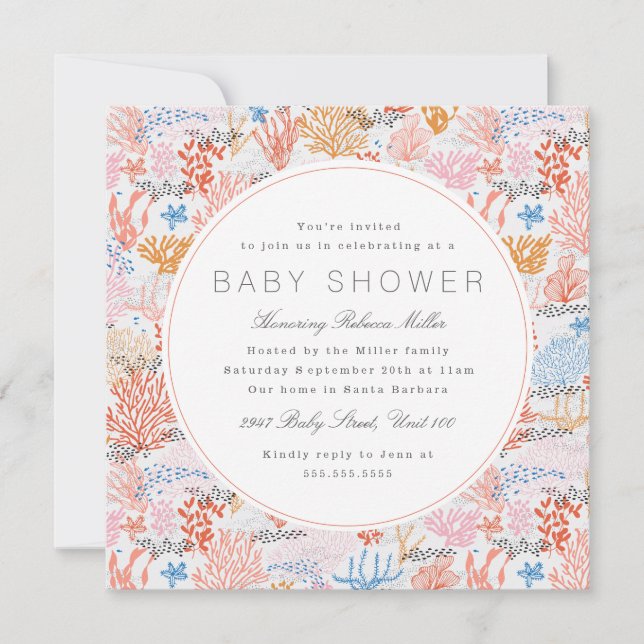 Invitación Coral Reef Baby Shower (Anverso)