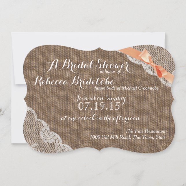 Invitación Coral Ribbon Lace Bridal Shower (Anverso)