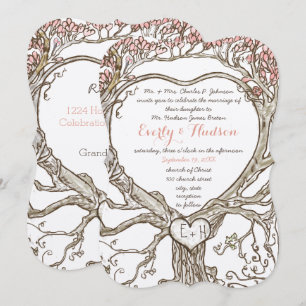 Invitación Coral Rosa Boho Corazón en Forma de Pastel Melocot