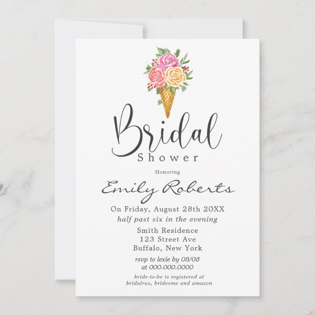 Invitación Coral rosa Crema De Hielo Amarillo Cono Ducha De N (Anverso)