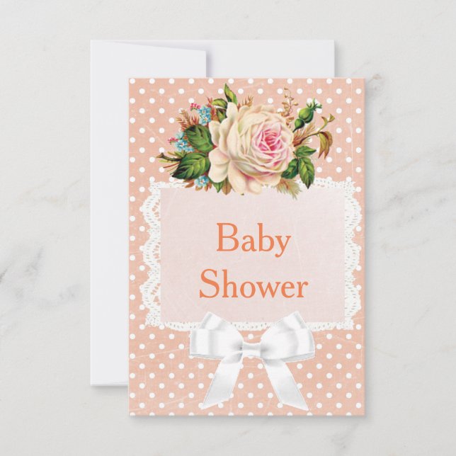 Invitación Coral, Rosa de melocotón Viñeta Poilka Dot Baby Sh (Anverso)