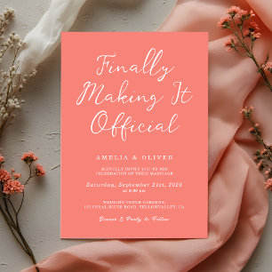 Invitación Coral Rosa Tendencia Escritura Caligrafía Boda Mod
